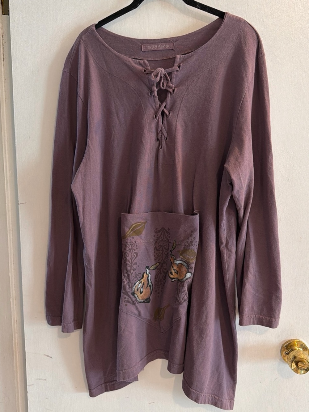 Blue Fish Purple Lace-Up Tunic Top with Pocket Art